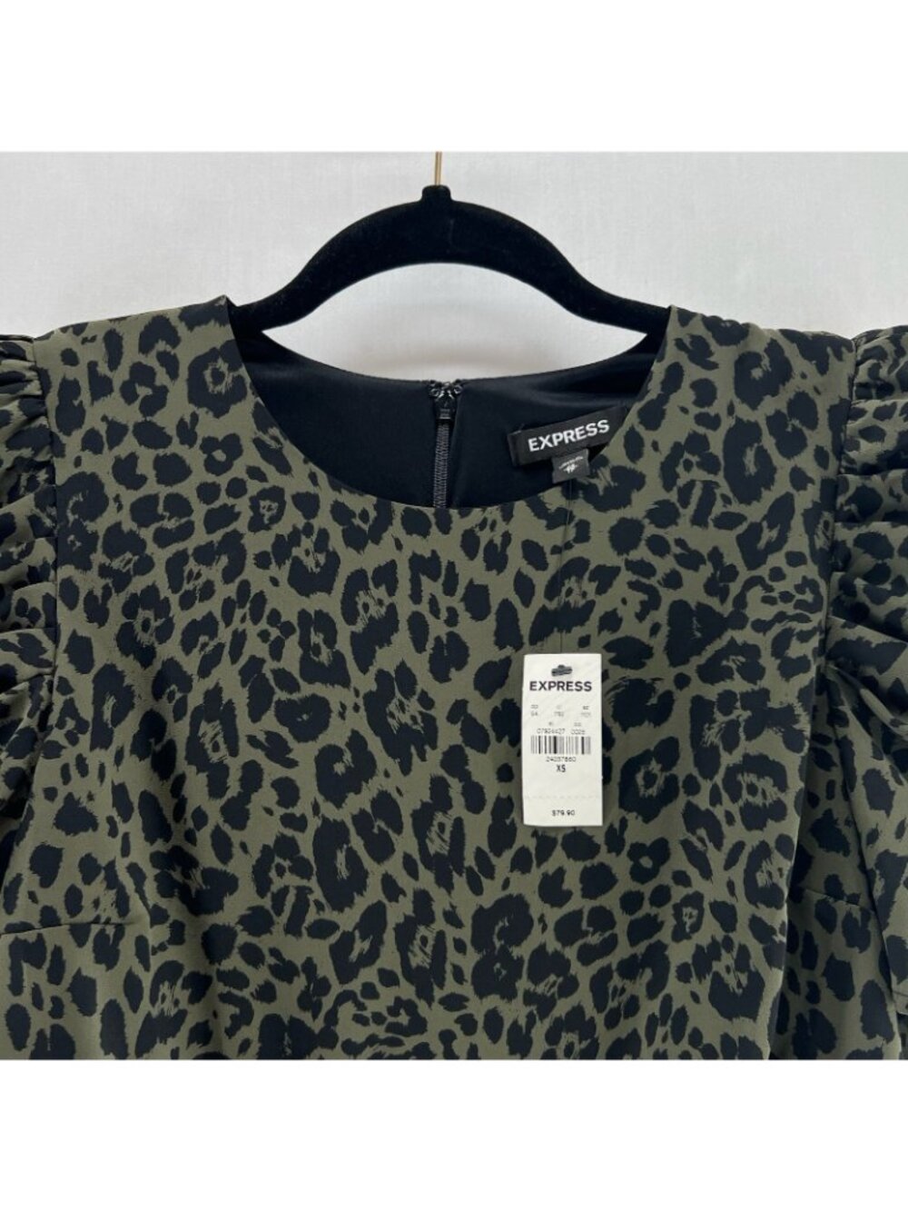 Express Olive Green and Black Leopard Print Mini Dress - Picture 8 of 16